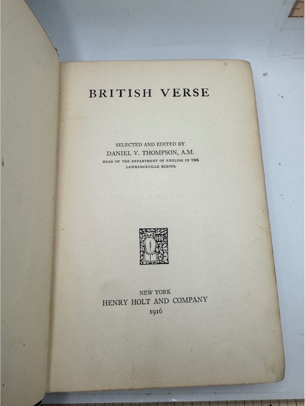 British Verse - Classic 1916 Poetry Collection Edited by Daniel V. Thompson